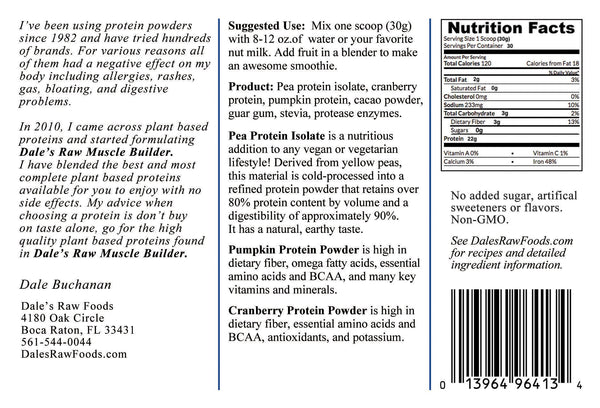 Dales Raw Muscle Builder - Chocolate - 15 Single Servings